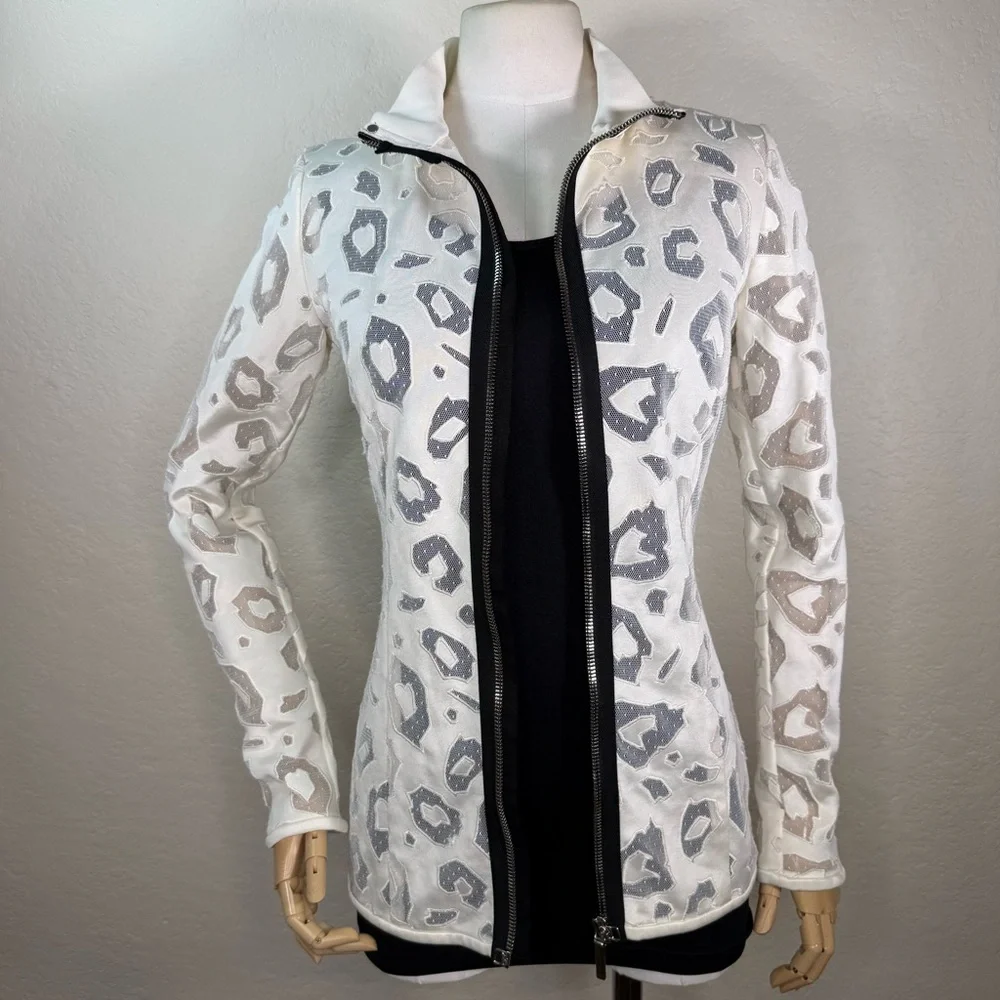 NWOT Anthony Vaccarello Semi Sheer Plumetis Animal Print France Zip Jacket XS